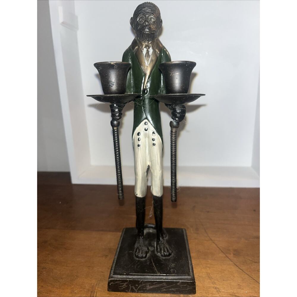 Vintage Bronze/Brass Painted Maitland Smith Bombay Butler Monkey Candle Holder